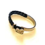 Bracelet double lani�res cuir noir petit coeur guess petites pierres blanches strass amour bijou argent� ...