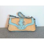 Sac � main � anse en simili cuir bleu turquoise et paille - - guess
