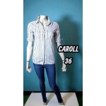 Caroll taille 36 chemise femme manches 3 / 4 blanche rayures verticales gris bleu Caroll taille 36 chemise femme manches 3 / 4 blanche rayures verticales gris bleu