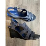 Chaussures d�couvertes � talons compens�s cuir bleu taille 36 marque minelli