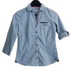 Chemise bleu a petits carreaux. cache cache. coton. polyester. elasthanne. taille 0 / xs / 34