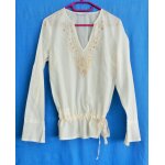 Chemise. blouse cr�me. broderie fleurs et perles beige. promod. coton. taille 38
