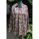 Chemise c&a au tissu satin� imprim� rouge / kaki sur fond beige. taille �tiquet�e:40. l