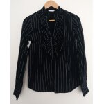 Chemise chemisier noir ray� blanc � jabot. promod. coton. taille 38