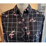 Chemise fluide noire imprim�e de carreaux et de fleurs