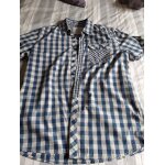 Chemise homme taille m manches courtes a carreaux sur fond bleu et cru