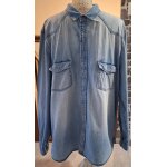Chemise en jean � boutons pressions bleu ciel