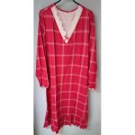 Chemise de nuit longue rouge ray� blanc - col v - l