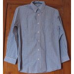 Chemise de ville pour garon - manches longues - pointes de col boutonnes -  carreaux tons de bleus ...