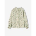 Chemise  volants en gaze de coton fille imprime fleurs - vert deau (vertbaudet)