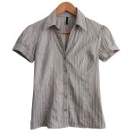 Chemisier gris a rayures satin. naf naf. coton. polyester. elasthanne. taille 36