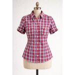 Chemisier manches courtes � carreaux rouge blanc et marine taille 40 hm