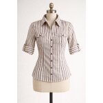 Chemisier manches courtes ray� cr�me et marron taille 40 cama�eu