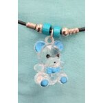 Collier ours cristal de swarovski bijoux pendentif ourson transparent et bleu turquoise + chaine lacet ...