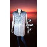 Cop copine taille 38 superbe tunique sans manches blanc noir rose hentala