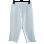 Corsaire blanc a lacets. pantacourt. bleu bonheur. polyester. taille 48