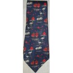 Cravate herms en soie ref 7553 sa bleu fonc motif tambours et hrons