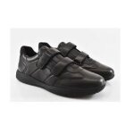 Cuir noir chaussures respire tennis de sport confort marche facile a velcro semelle gomme sneakers geox ...