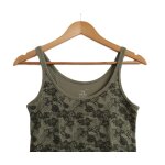 Debardeur fines bretelles. top vert kaki imprime fleurs et feuilles. camaieu. taille 36