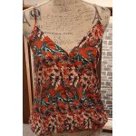 D�bardeur fluide naf naf rouge � fleurs blanches et vertes