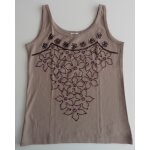 D�bardeur marron � perles de rocaille violette et rose. etam. taille 38