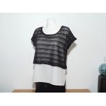 Double top / tunique / tee shirt ecru avec son top court noir ajour� - camaieu