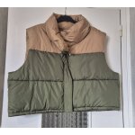 Doudoune courte sans manches zara colorblock beige / kaki, col montant taille 44 xxl