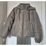 Doudoune courte zara gris taupe capuche, poches, coupe classique taille 36 s