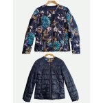 Doudoune reversible bleu marine feuilles et fleurs multicolore et bleu marine uni. promod. taille 36