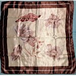 Echarpe foulard tableau ted lapidus marron jaune fleurs tissu satin ch�le carr� 80 cm 100% polyester ...