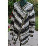 Tr�s �l�gant gilet / veste naf naf en maille poilue ray�e noire / grise / dor�e. taille �tiquet�e:s mais ...