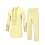 Ensemble de 2 pièces africaines pour hommes en coton solide À manches longues imprimé or dashiki et pantalon ... Ensemble de 2 pièces africaines pour hommes en coton solide À manches longues imprimé or dashiki et pantalon ...