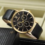 Ensemble de bracelet de perles de montre en cuir noir quartz pour hommes, comprenant deux pices, avec ...