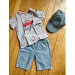 Ensemble casquette, t - shirt voiture et bermuda bb garon - gris chin / ray denim (vertbaudet)