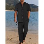 Ensemble homme printemps / �t� nouveau tissu textur� rayures vagues tendance d�contract� haut manches ...