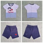 Ensemble t - shirt + short bleu et blanc orchestra 9 mois