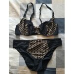 Ensemble soutien gorge avec armatures et culotte noir et marron