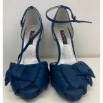 Escarpins bouts ouverts satin bleu talon 8 cm taille 39