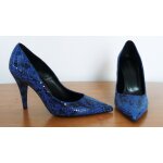 Escarpins �cailles de serpent. bleu et noir. san marina. cuir verni. pointure 39