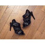 Escarpins ouverts  talons en cuir et effet daim noir - pointure 37 - minelli