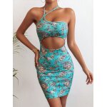 Eurmuse robe moulanteimprim� d�coup� ras - du - cou dos - nu