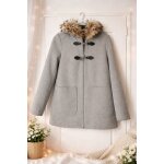 F9e5; manteau gris femme kiabi t36 � capuche fausse fourrure � bon �tat � hiver chaud & tendance