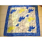 Foulard nina ricci oiseaux neuf bleu blanc jaune 90 cm