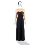 Fourreau de soiree coktail camaeu robe longue noire bustier satin drap plis avec ou sans fines bretelles ...