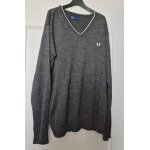Fred perry pull col v gris laine m (38 / 40) logo brod� maille fine classique homme