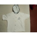 Gilet boutonn� a capuche blanc motif bleu 4 / 5 ans vintage ann�es 90 tbs.