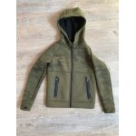 Gilet zipé capuche kaki camo effet néoprène et trou passe - pouce sur les manches Gilet zipé capuche kaki camo effet néoprène et trou passe - pouce sur les manches