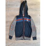 Gilet zipp orchestra original, marin, manches  rayures, marine et coutures orange, 10 ans.