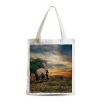 Grand sac shopping plage etudiant elephant d'afrique dans la savane face couche de soleil