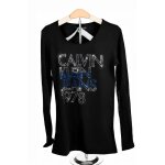 Haut calvin klein jeans manches longues noir strass logo 1978 femme